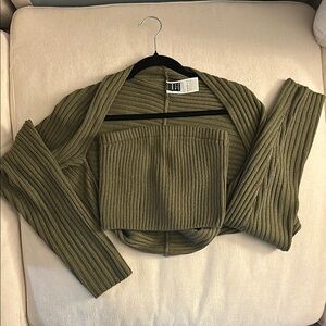Shein Olive Green Ribbed Knit Set
